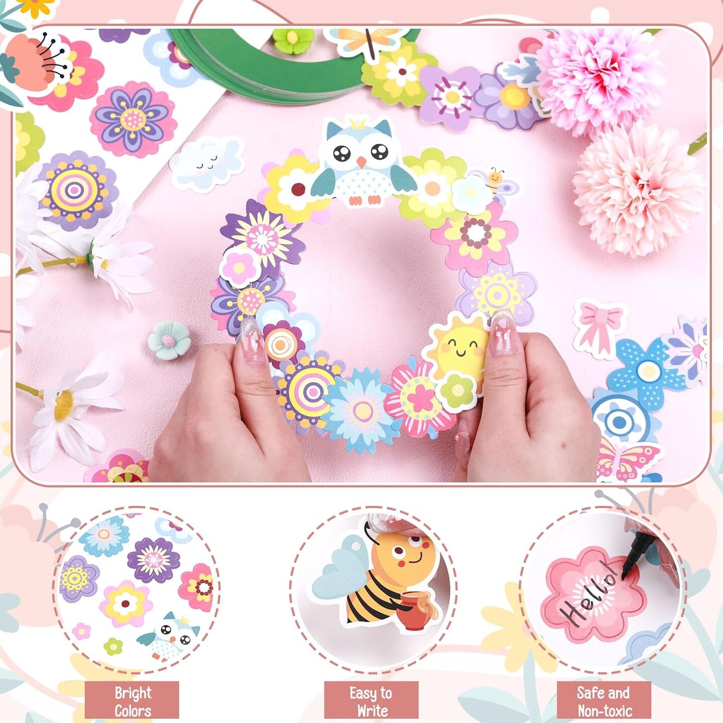 25-Set Spring Wreath DIY Craft Kit – Bee-Themed Hanging Ornaments, Make Your Own Paper Wreaths for Mother’s Day, Classroom Activities, Home Crafts, and Party Favors