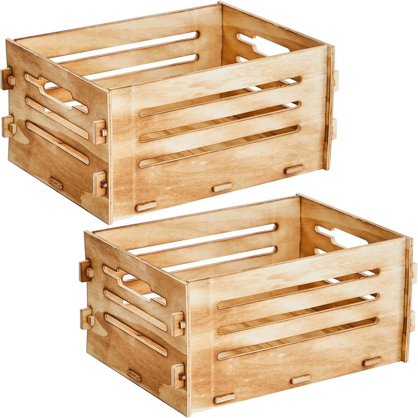 Wooden Decorative Crate set of 2 Removable Rustic Cube Record Holder for Home Decor Wood Storage Boxes Organizer Kitchen Fruit Vegetable Storage Bins