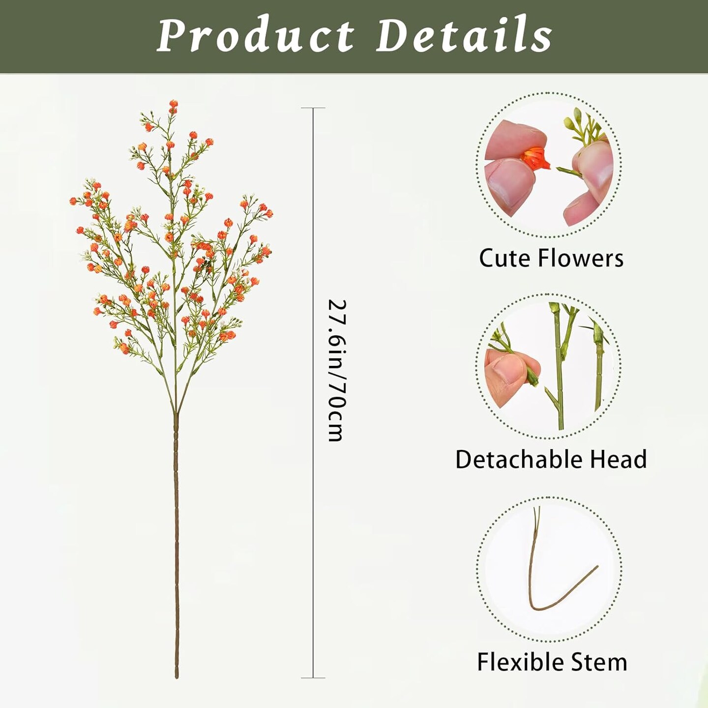 Babys Breath Artificial Flowers, 3 Pcs Fake Baby Breath Flowers Artificial Bulk, 27.5&#x2019;&#x2019; Long Stem Faux Gypsophila Flowers for Floral Arrangement Party Centerpieces Table Home Decor (Orange)