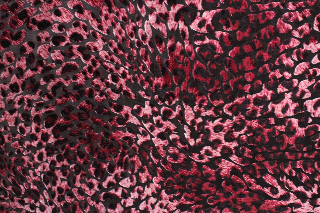 1 Yard Maroon Cheetah Print 4-Way Stretch Burnout Velvet Fabric