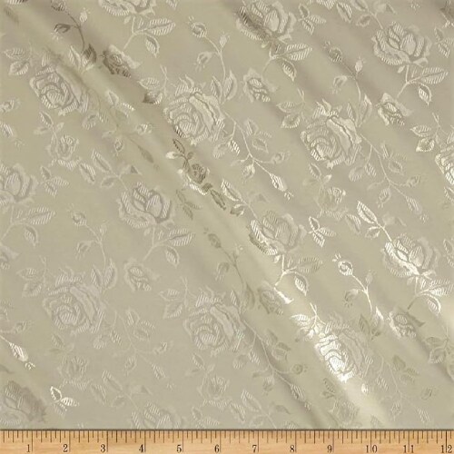 1 Yard Ivory Rose Floral Jacquard Satin 60/59″ Width 100% Polyester