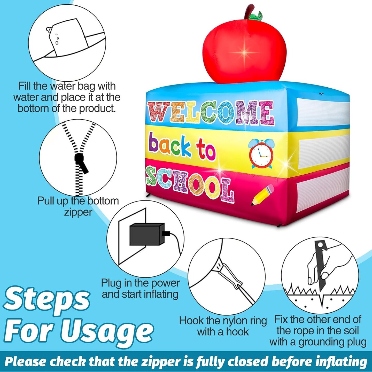 5FT Welcome Back to School Inflatable Book Giant Inflatable Book