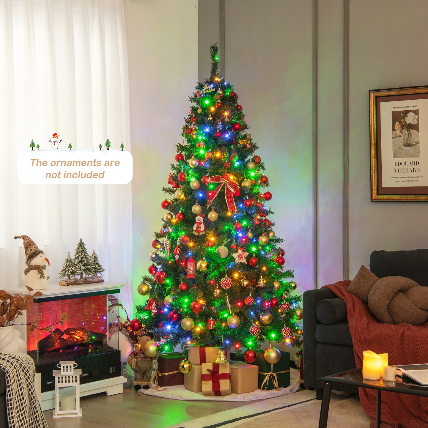 Costway 6FT/7FT Pre-Lit Hinged Christmas Tree with 260/350 Multi-Color Lights &#x26; 3-Minute Quick Shape No Fluffing Required