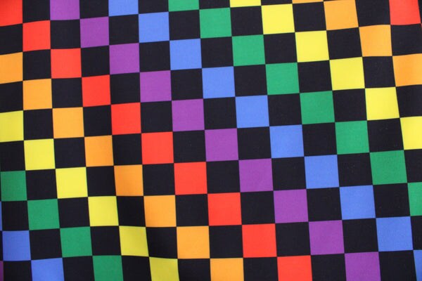 1 Yard Rainbow Checkers 2 Colorways Stretch Fabric for Dancewear Swim Costumes Activewear 58"/60" Width
