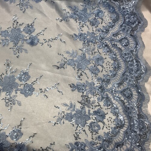 1 Yard Baby Blue Sequin Lace Fabric 51" Wide Embroidered Mesh 100% Polyester for Dresses, Decor, Crafts & DIY