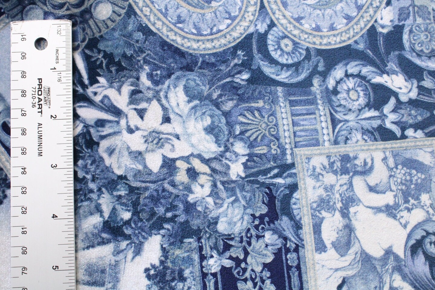 1 Yard Blue Renaissance Print Stretch Velvet Fabric for Dancewear Leggings Costumes Streetwear (36&#x22; x 60&#x22;) Inches Wide