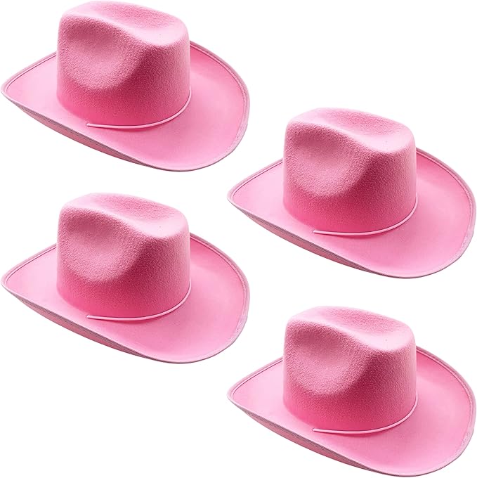 4E&#x2019;s Novelty 4 Pack Pink Cowgirl Hat - Felt Cowboy Hats w/ Chin Strap - Western Theme Party, Kids Size