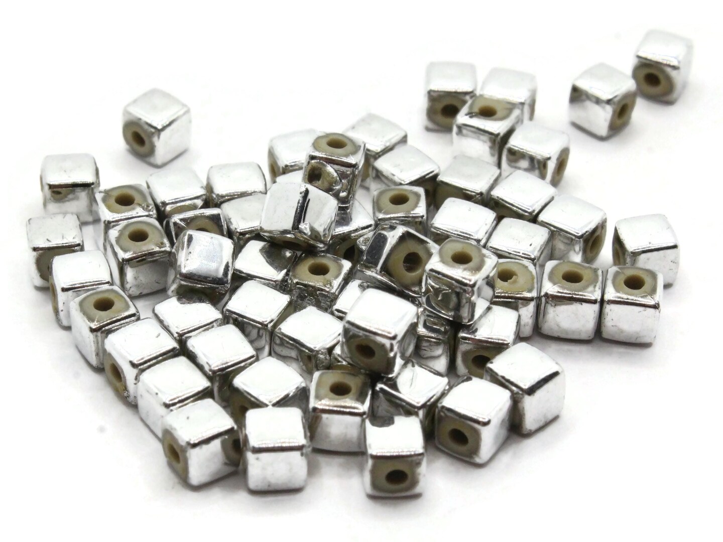 60 4mm Silver Cube Vintage Silver Plated Plastic Beads