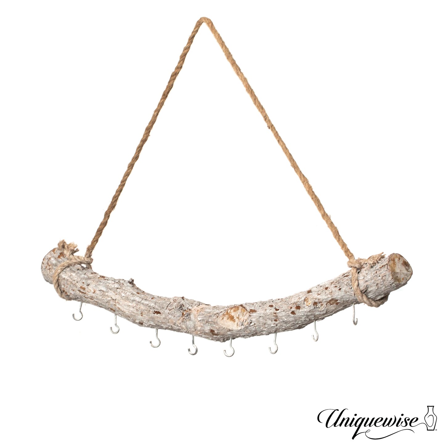 Uniquewise 19-inch Natural Decorative Jujube Wooden Log Hanging Farmhouse Wall Decor with 5 Hooks for Keys Hats and Wall Accessories - Perfect for Entryway Living Room Kitchen Hallways and Dining Area
