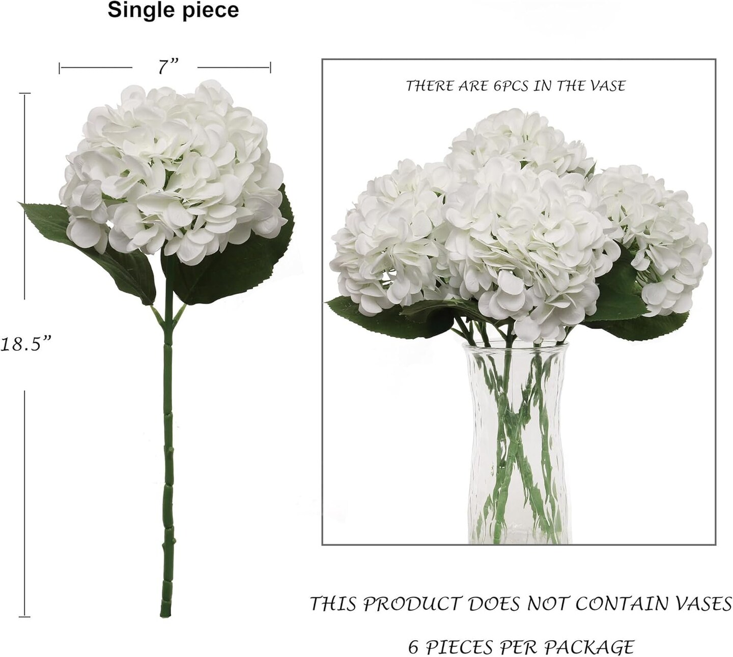 Six-Piece Hydrangea Flower Stems, Cream White Durable Stems with Fade Resistant Color, Stylish Accents for Weddings, Parties &#x26; Home Use