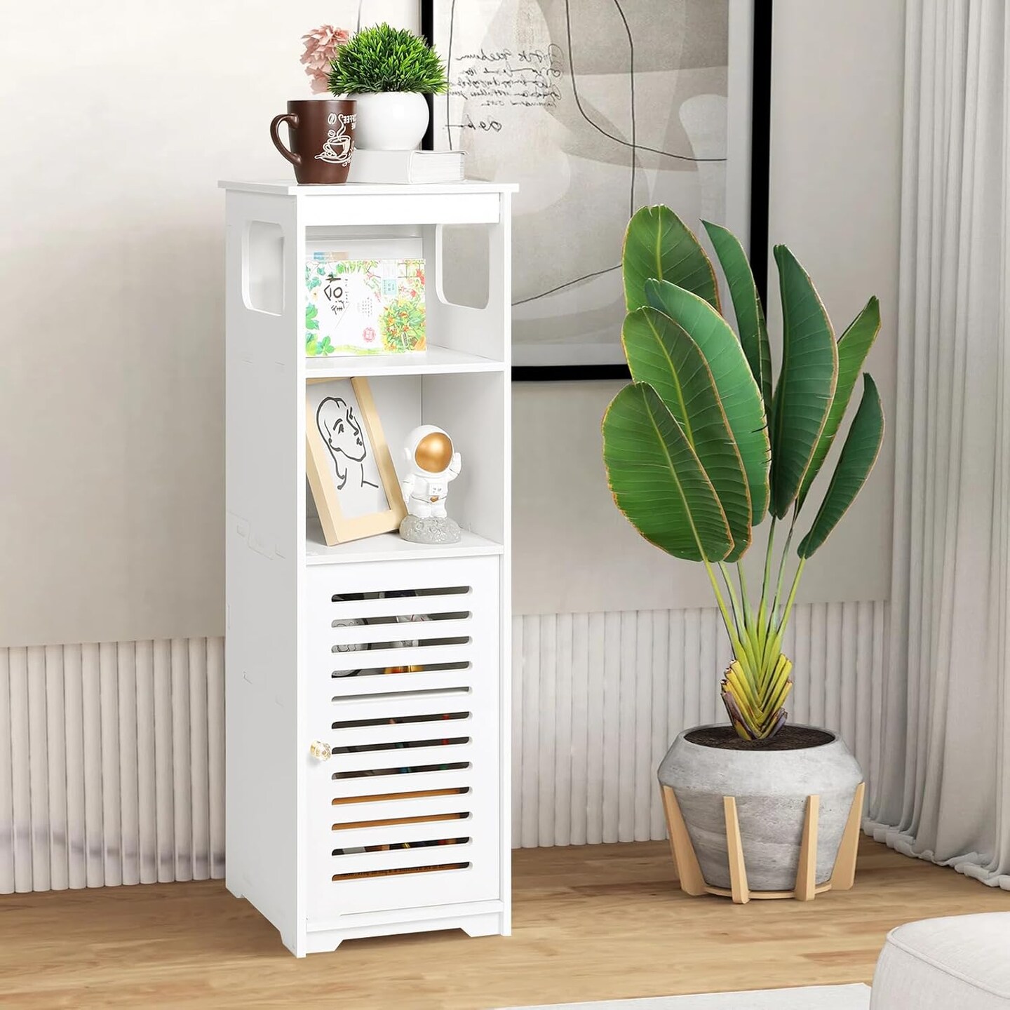 Small Bathroom Standing Storage Cabinet (White) 7.87"D x 9.4"W x 29.5"H