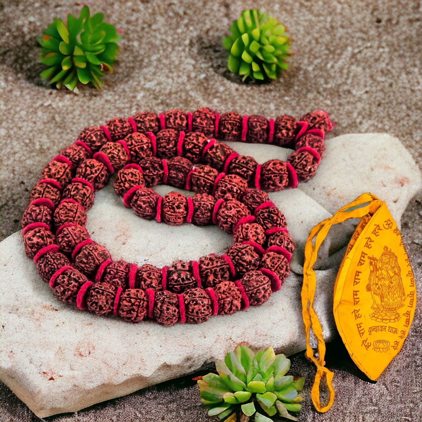 Certified Rudraksha Kantha Mala + Japa Bag Gaumukhi 5 Face (panchmukhi) Himalayan Authentic Genuine Rudraksh Rosary Garland Jaap Religious Tibetan Mala Beads Necklace - Puja Yoga Meditation