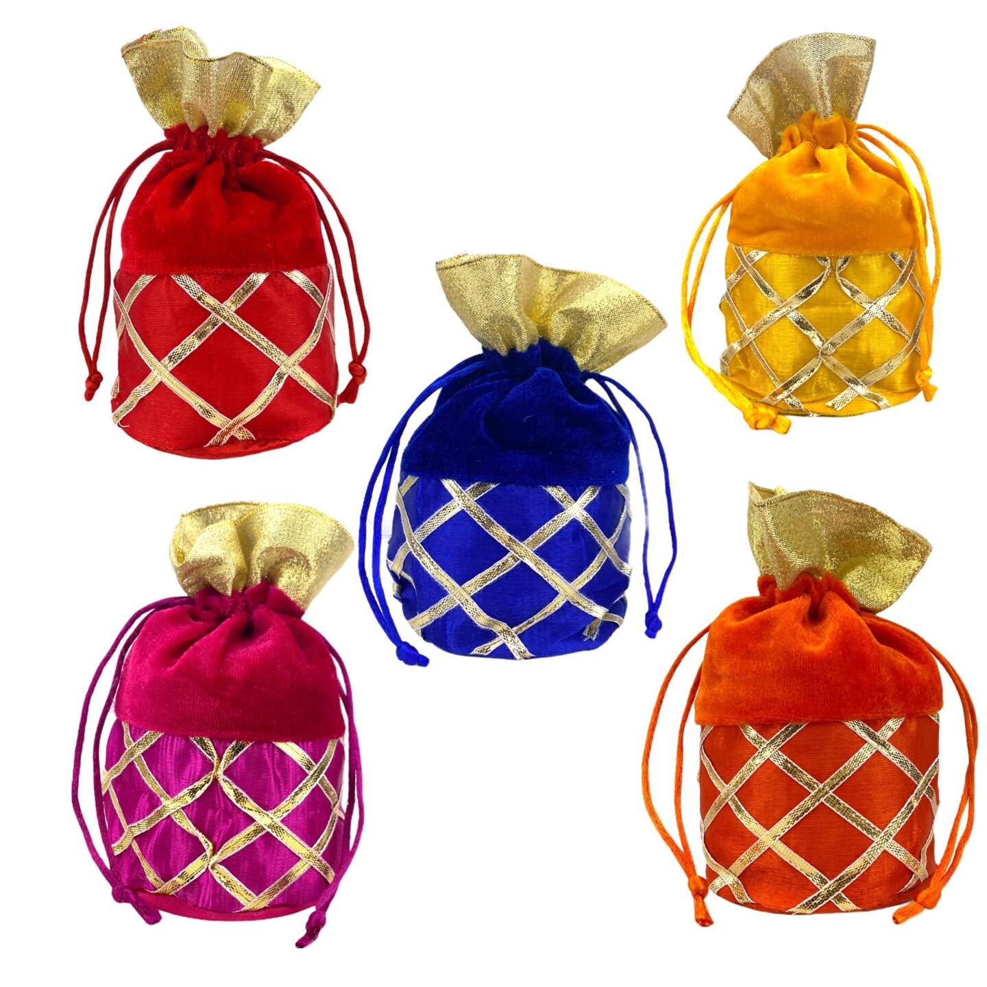Pack of 20 Fabric Potli Bags Indian Traditional Silk Potli Ethnic Hand Bags for Women - Gift Pouch for Nikah Mehendi Hindu Punjabi Wedding Housewarming Return Gift