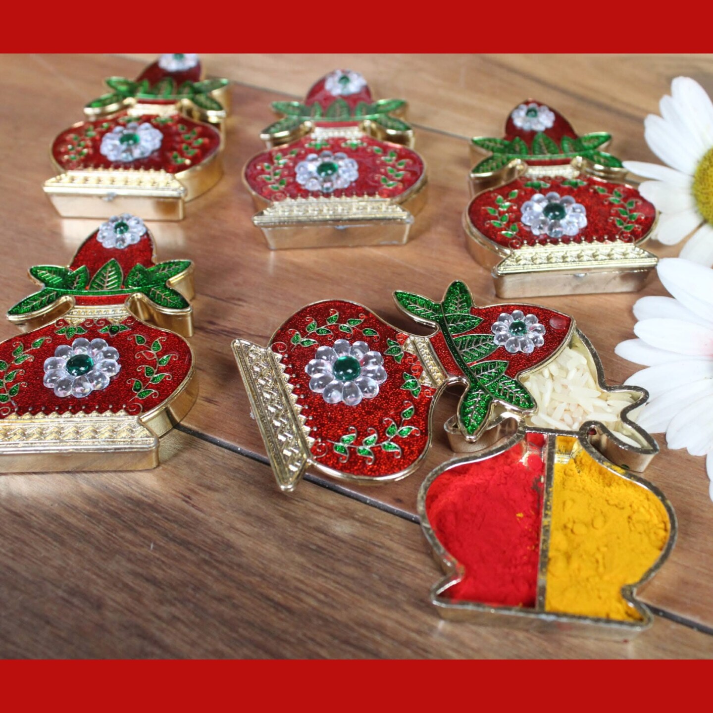 Pack of 10 Kalash Haldi Kumkum Holder Decorative Bulk Roli Chawal/rice Holder Indian Festival Favor Diwali Rakhi Pooja Mandir Tika Platter Housewarming Gifts
