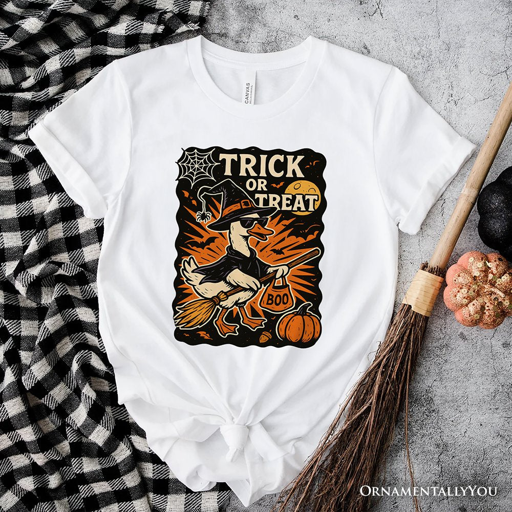 Trick or Treat Goose T-Shirt, Vintage Halloween Witch Tee for October