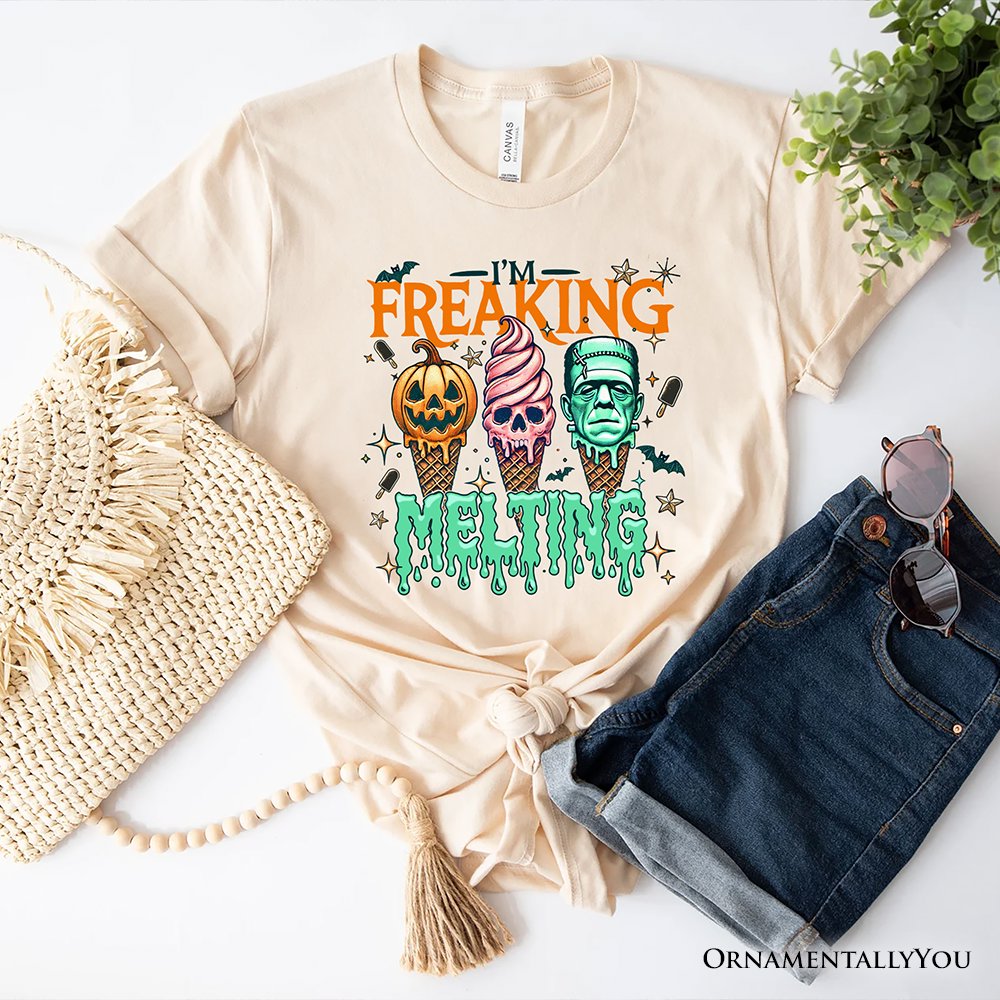 I’m Melting Frankenstein T-Shirt, Funny Ice Cream Halloween Tee for Summer Spooky Season
