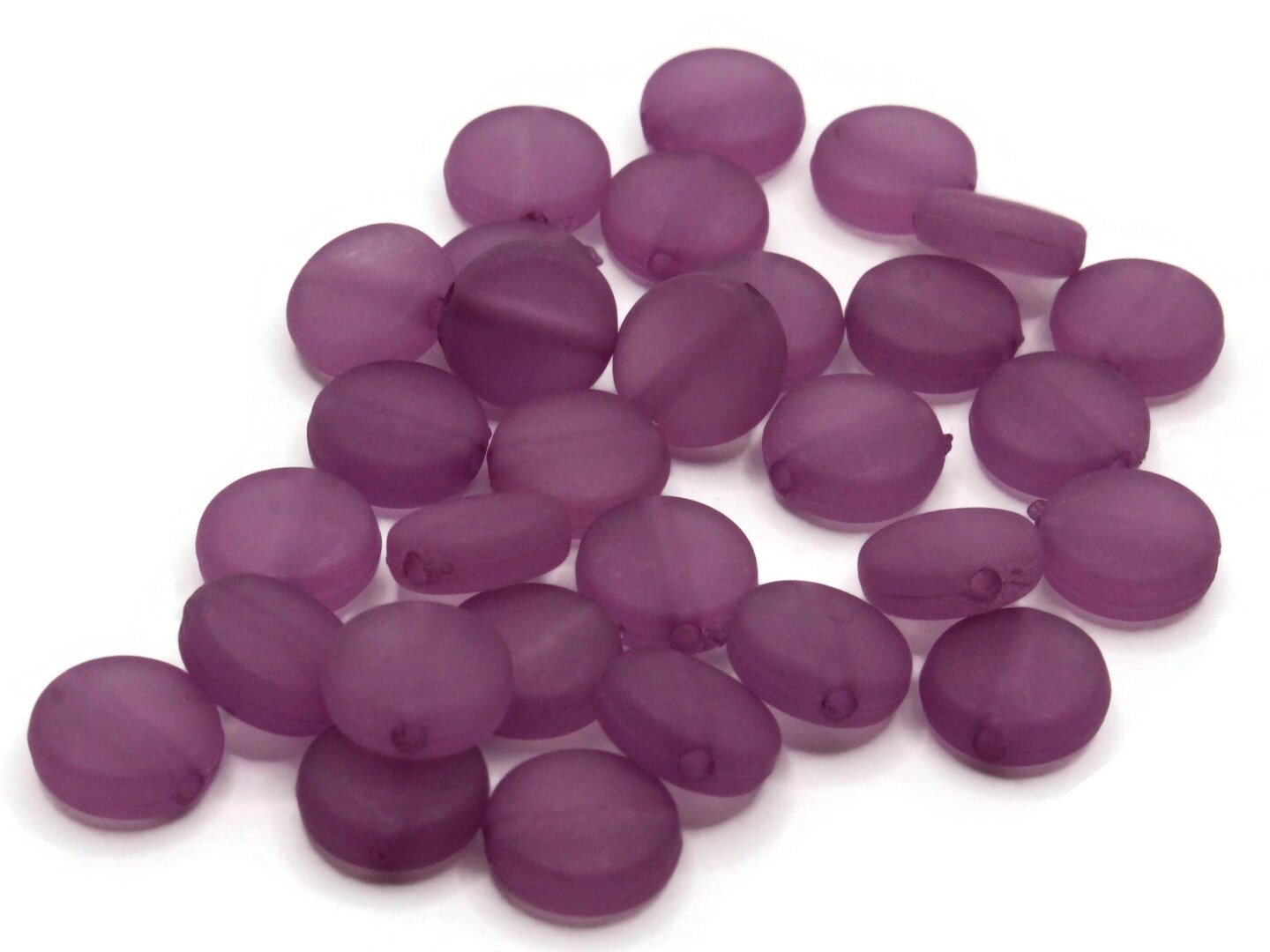30 9mm Flat Round Coin Frosted Purple Vintage Lucite Plastic Beads