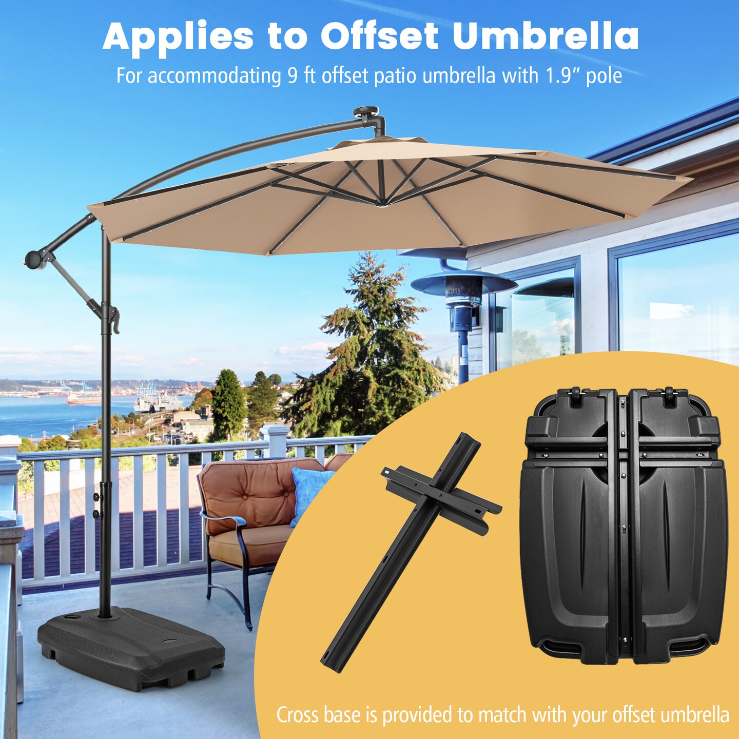 Black HDPE Patio Umbrella Base with Metal Crossbar and Wheels