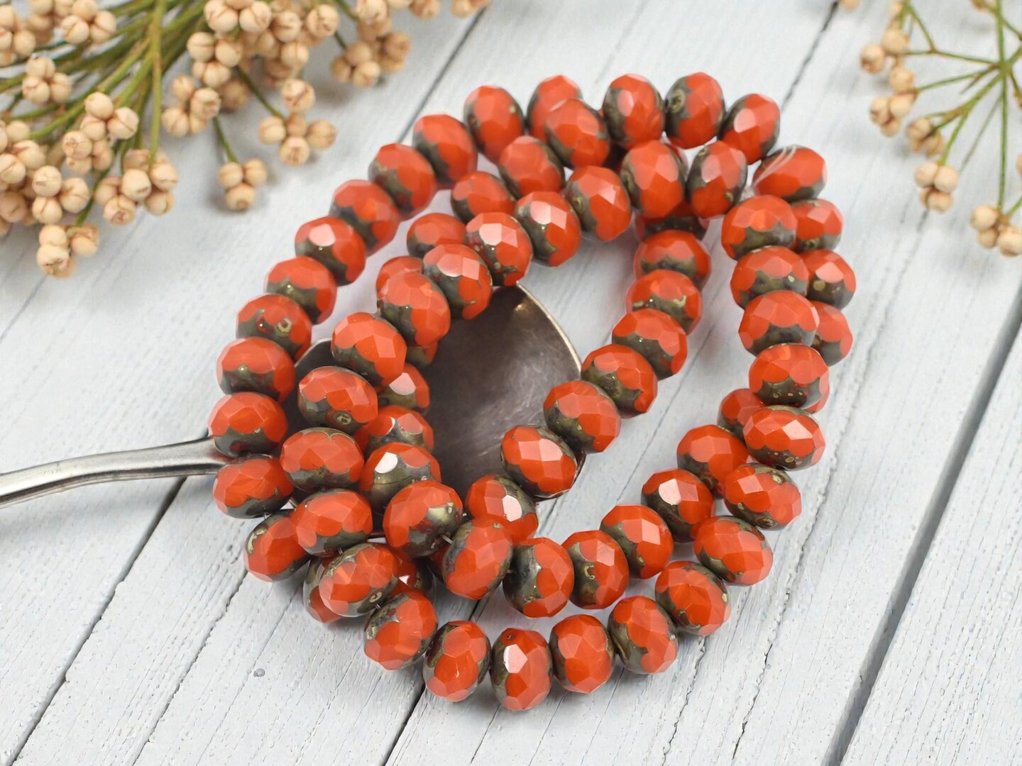 *25* 6x8mm Orange Opaline Picasso Fire Polished Rondelle Beads