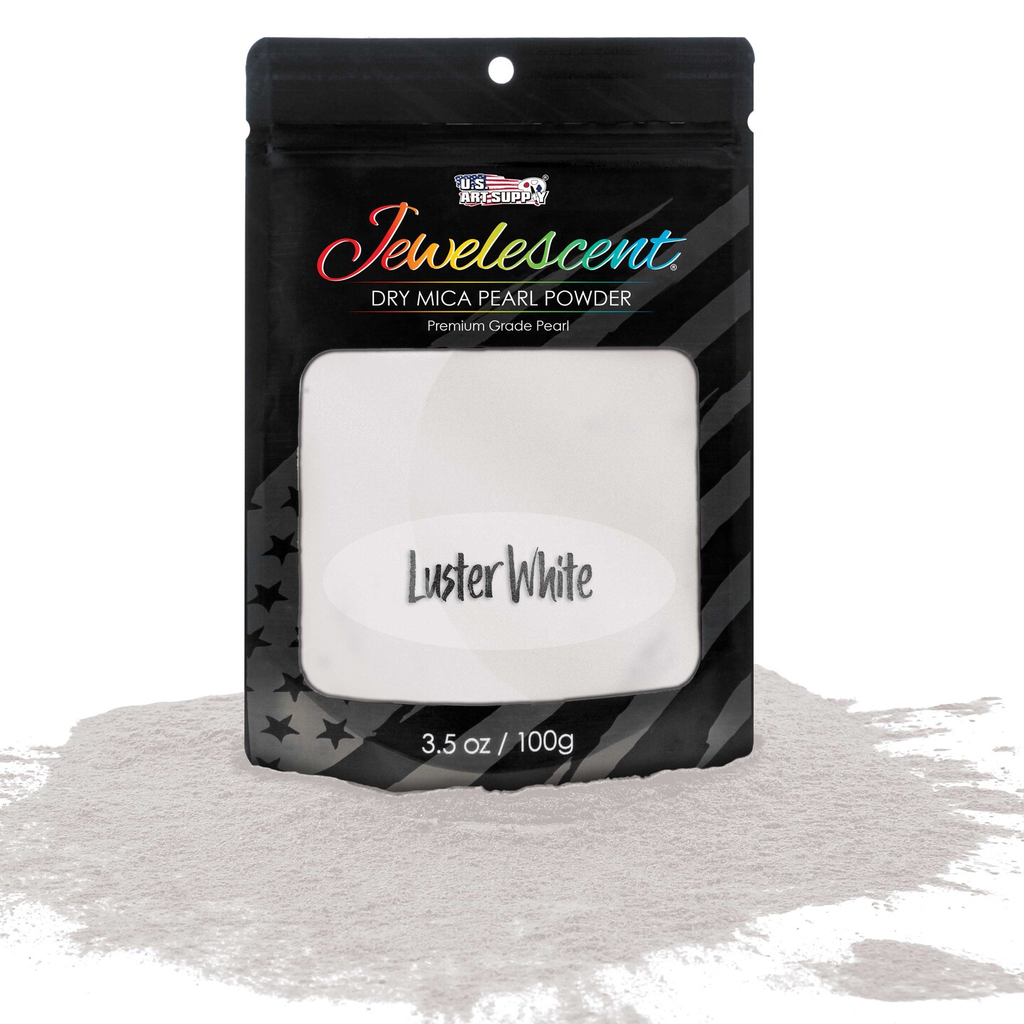 Jewelescent Mica Pearl Pigment Powder, Luster White 3.5 oz (100g) Pouch - Cosmetic Grade, Epoxy Resin Color Pigment, Mica Powder for Resin, Soap, Slime, Candle Dye, Art, Crafts
