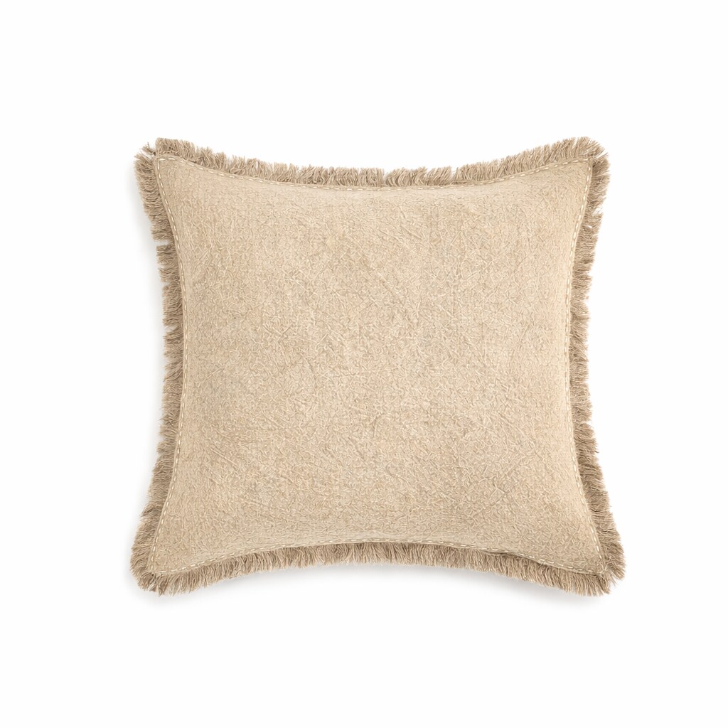 Stonewashed Linen Throw Pillow with Handworked Edges & Fringe - 22" x 22"