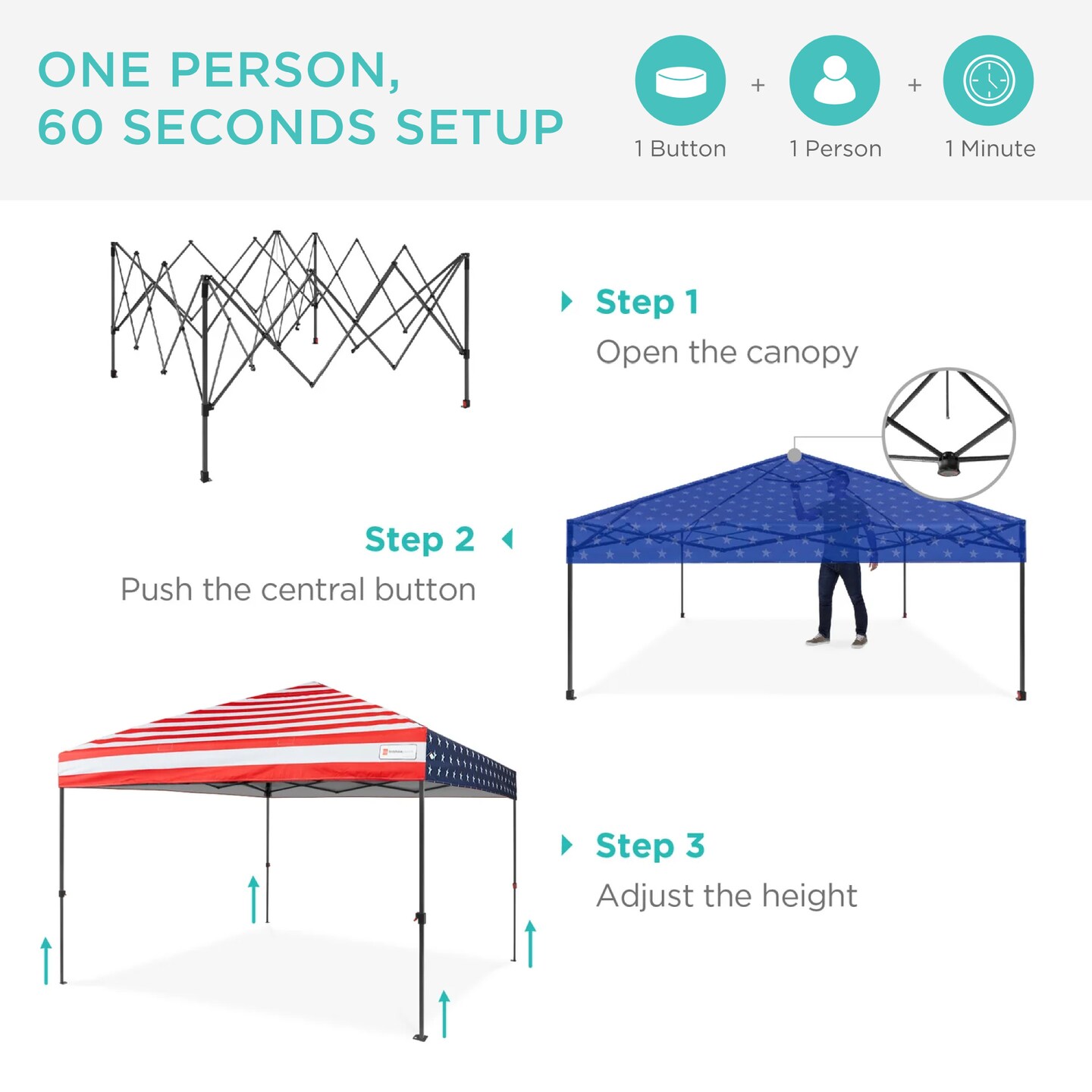 Best Choice Products 8x8ft Easy Setup Pop Up Canopy w/ 1-Button Setup, Wheeled Case, 4 Weight Bags