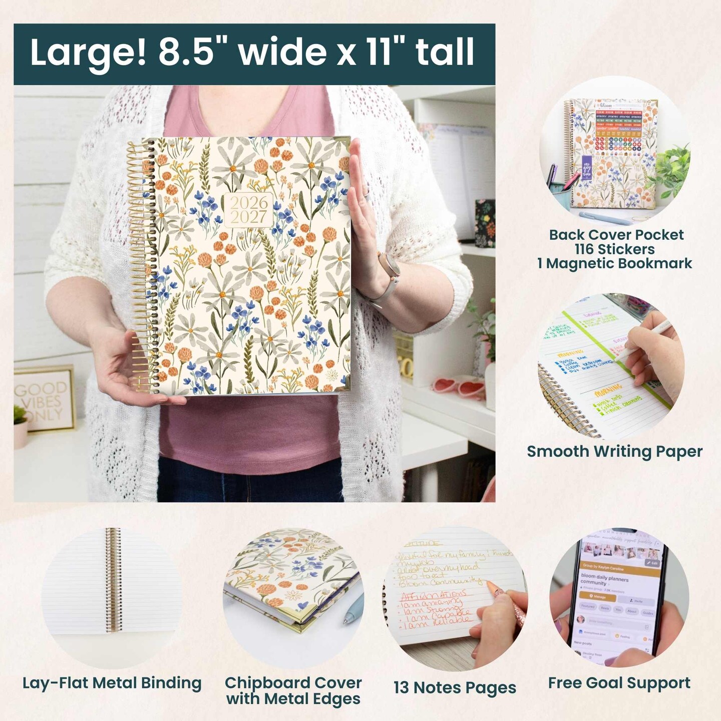 2026–27 Academic Hard Cover Planner, 8.5" x 11" - Whimsical Wildflowers