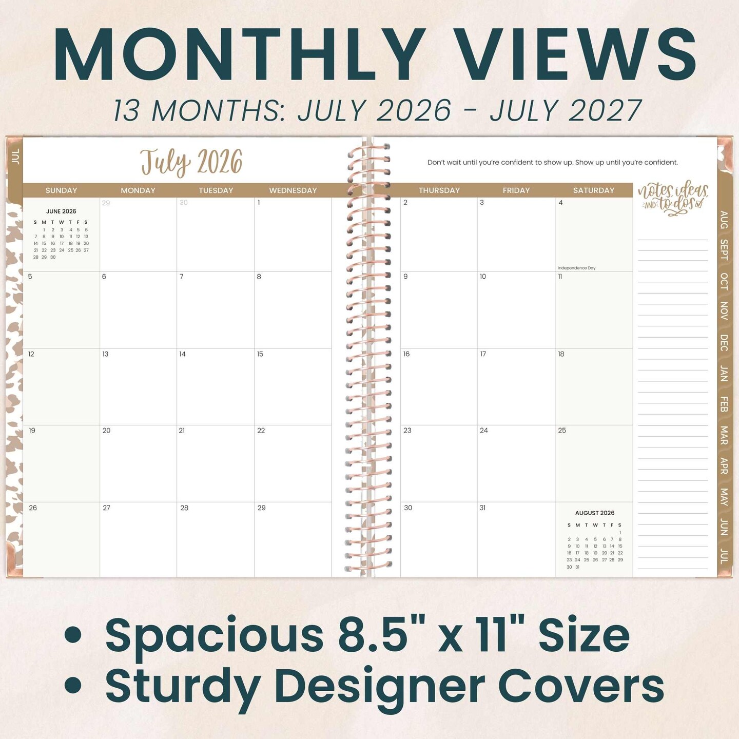2026–27 Academic Hard Cover Planner, 8.5" x 11" - Tan Leopard