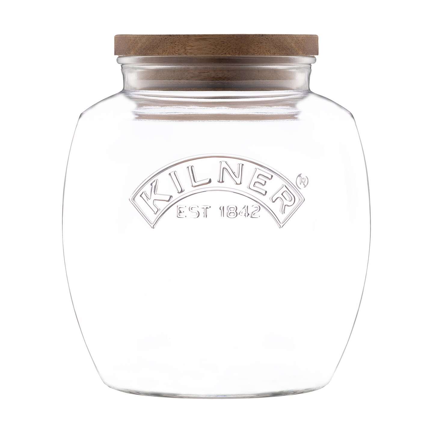 Kilner Universal Glass Storage Jar with Wooden Lid and Silicone Seal, 67.6 Ounce