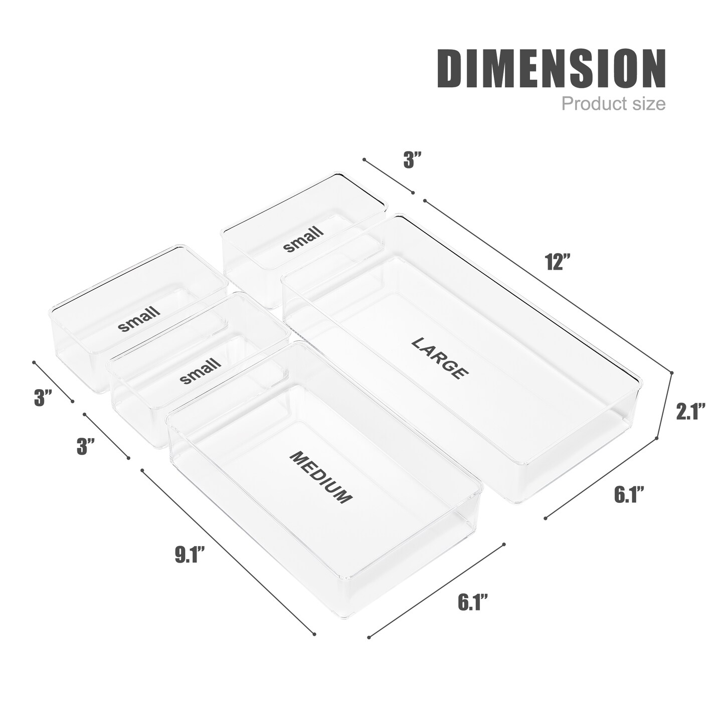 Sorbus 5-Piece Kitchen Drawer Organizer Set (3 Small, 1 Medium, 1 Large)