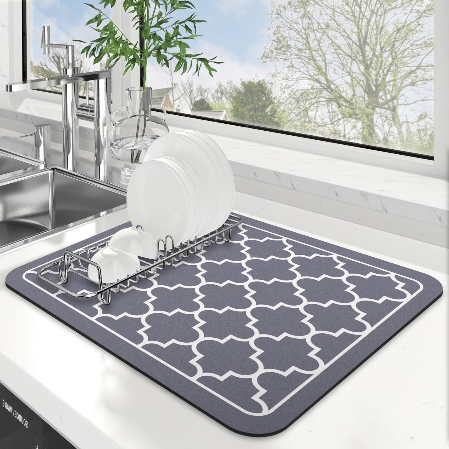 Dish Drying Mat Super Absorbent Drying Mat Large Dish Drying Mats for Kitchen Counter Easy Clean Dish Mat Kitchen Drying Mat15"x 18" Stylish Grey