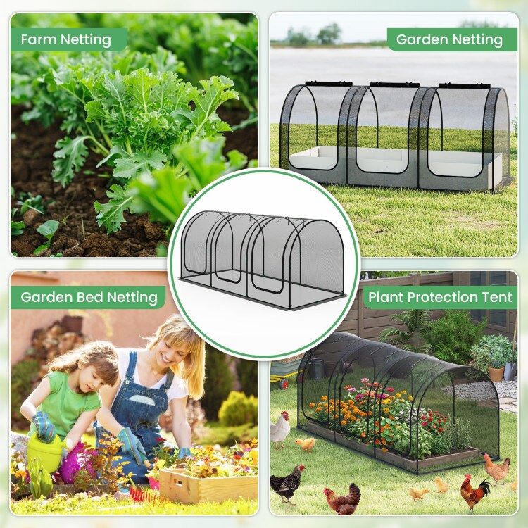 Green Garden Crop Cage Large Raised Bed Plant Protection Tent with Zipper Doors