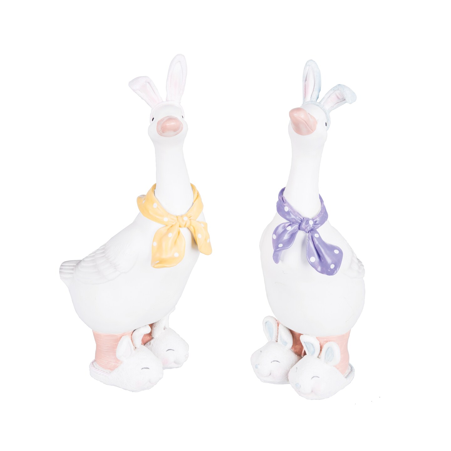 Geese w/ Easter Bunny Ears Cute Decorative Figure Figurine Figure Figurines Set of 2