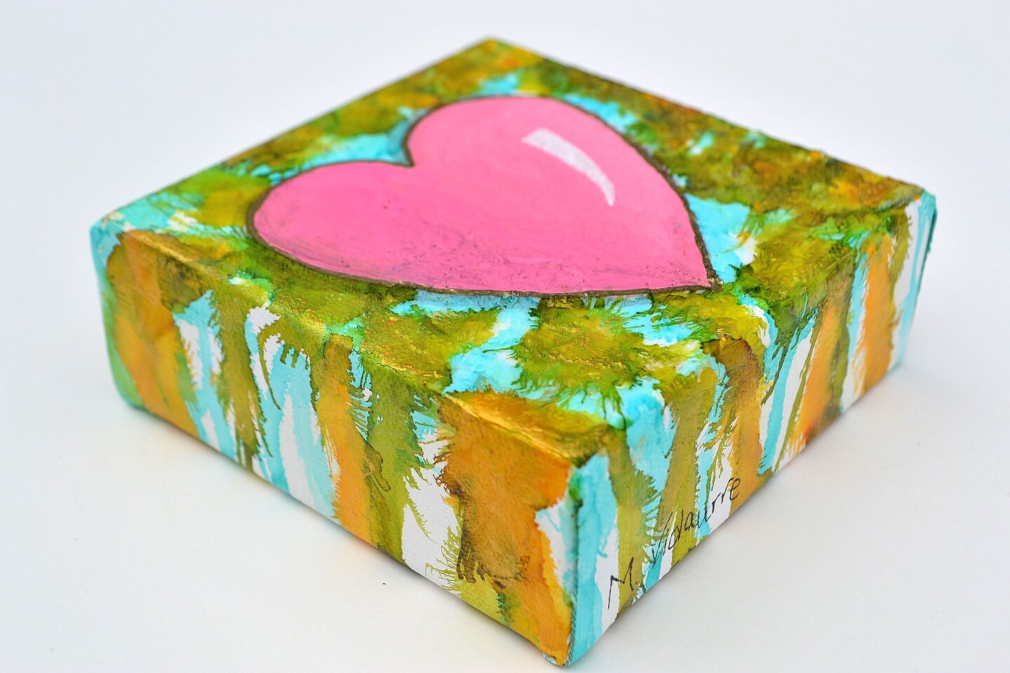 Abstract Rose Pink Heart Painting – 4x4 Inch Acrylic Canvas, Handmade Shelf Decor - image9