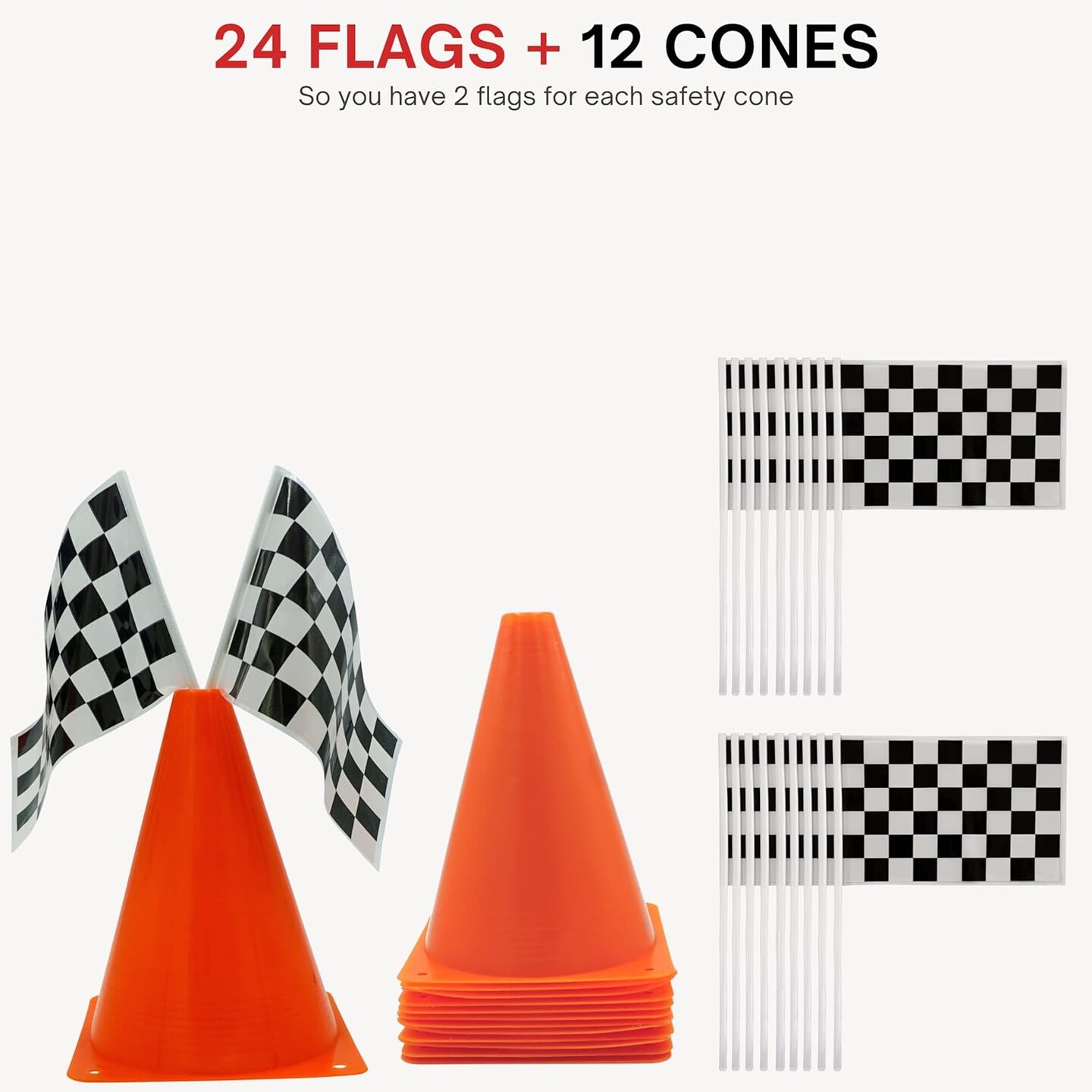 4E&#x27;s Novelty Race Car Birthday Party Supplies - 38 Pc Set with Race Track Runner, 12 Traffic Cones, 24 Race Flags, Tape