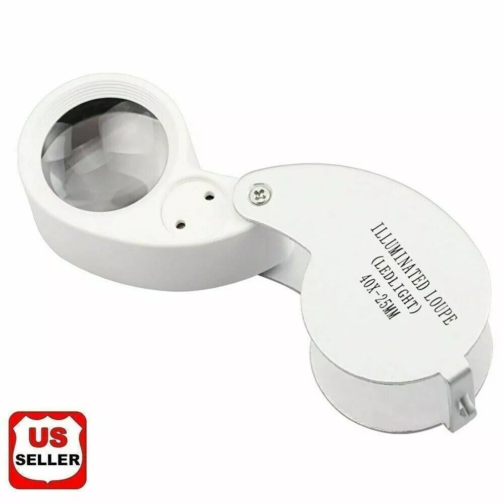 40X Magnifying Loupe Jewelry Eye Glass Magnifier LED Light Jewelers Loop Pocket