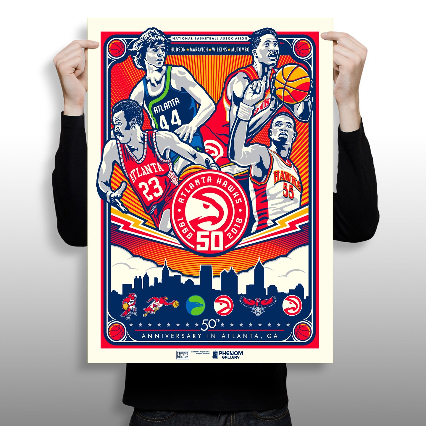 Phenom Gallery Pistol Pete Maravich Atlanta Hawks 50th Anniversary 18&#x22; x 24&#x22; Serigraph Print