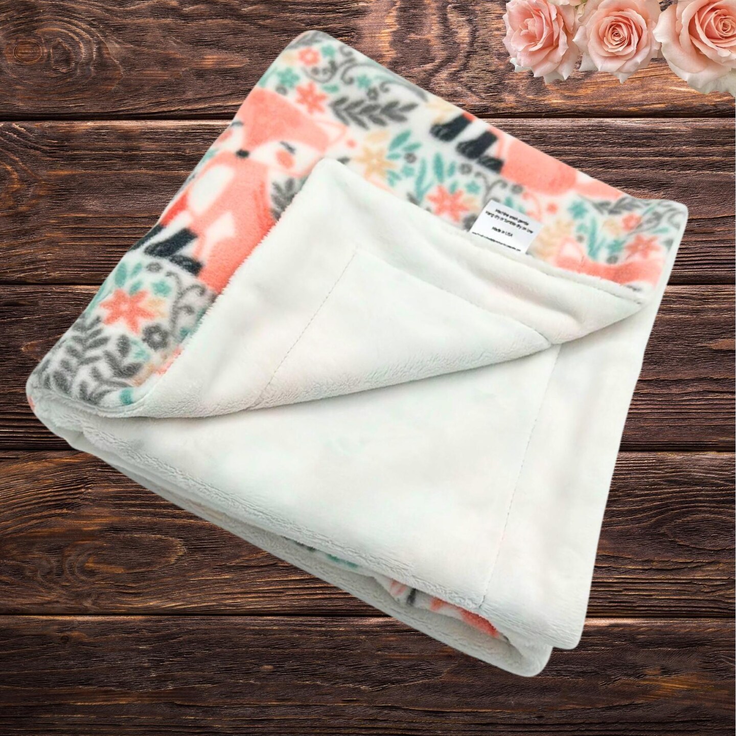 Peach Fox Fleece and Minky Handmade Baby Blanket - Soft, Luxurious Comfort for a baby shower gift- Stoller Blanket - Peachy nursery decor product 3