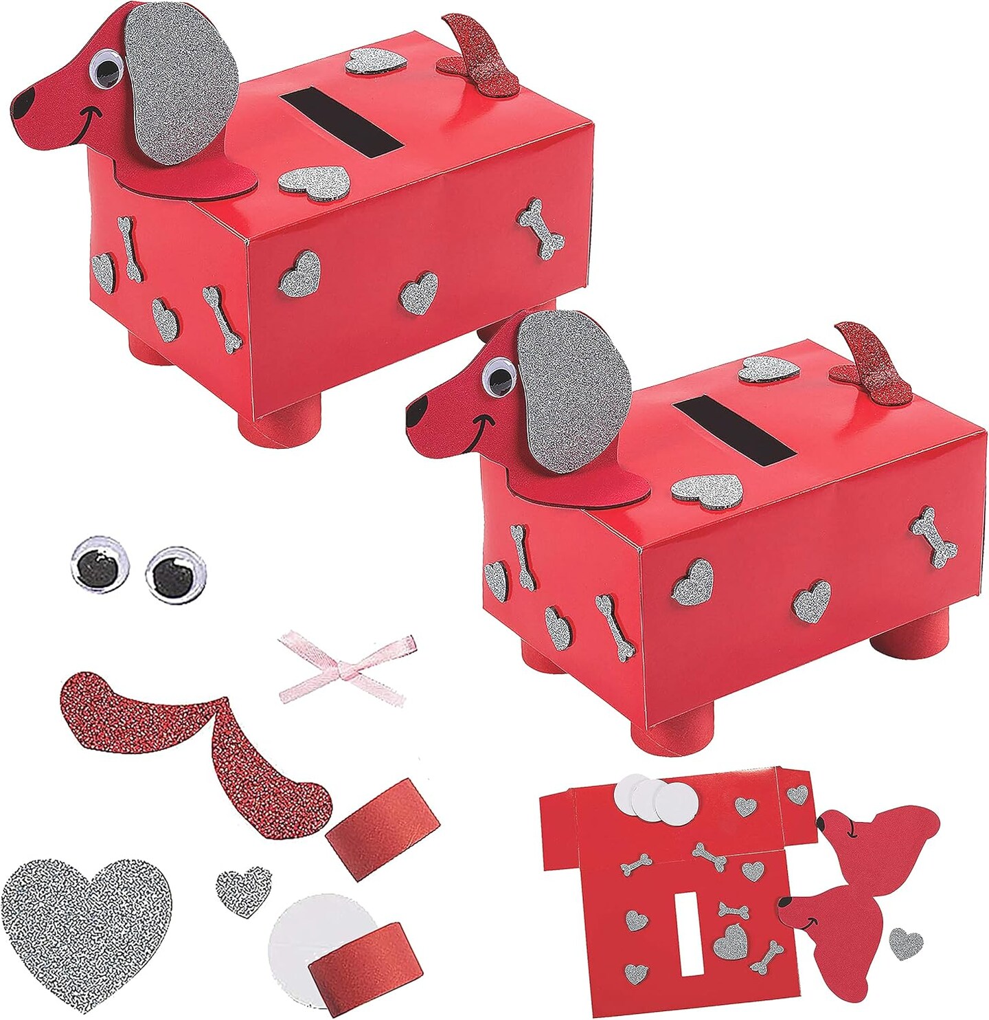 4E's Novelty 1 pc DIY Valentines Mailbox for Kids - DIY Valentines Dog Mailbox with Foam Stickers