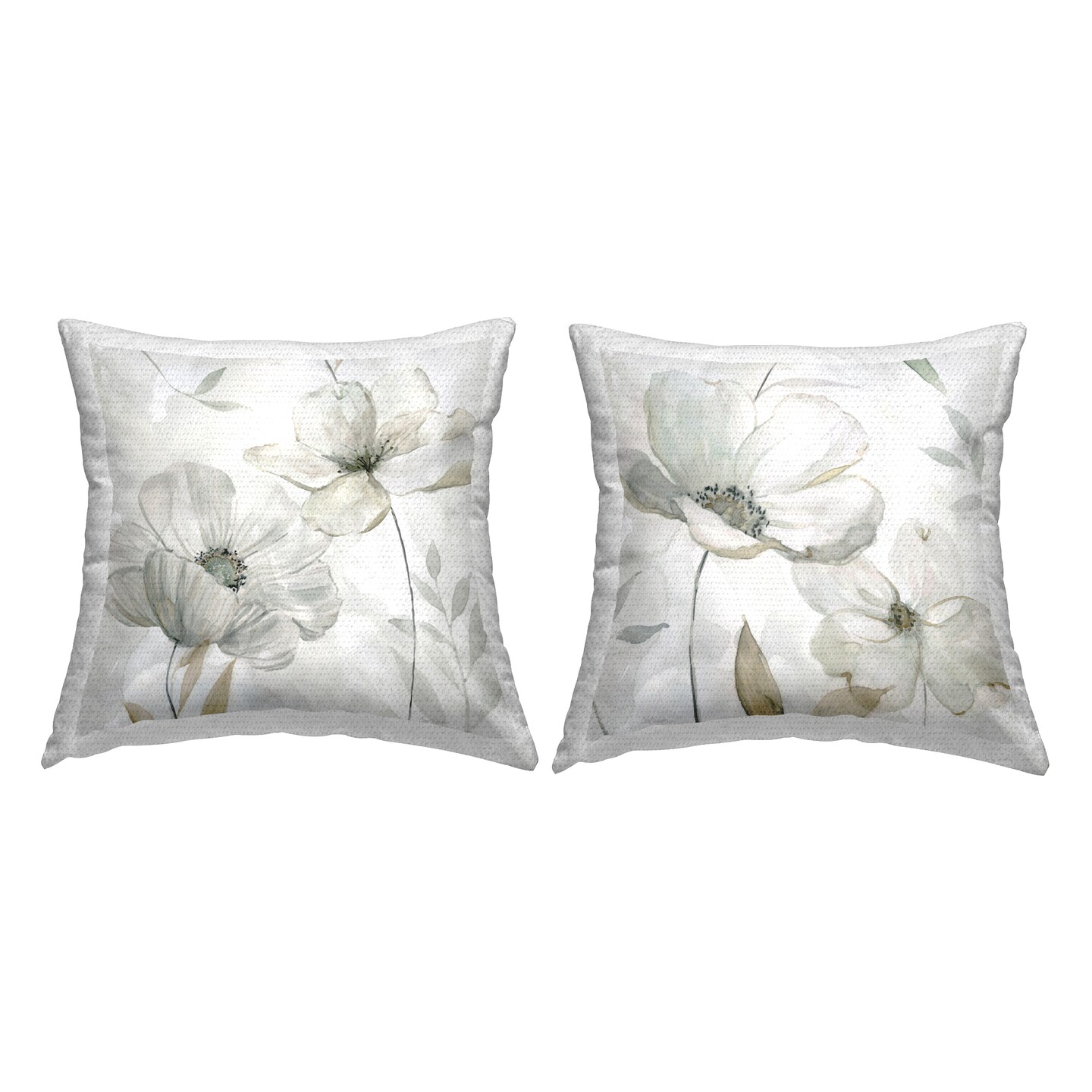 White Whispers Floral Bundle 2 PC Outdoor Printed Pillow Set Design by Carol Robinson, 18 x 7 x 18