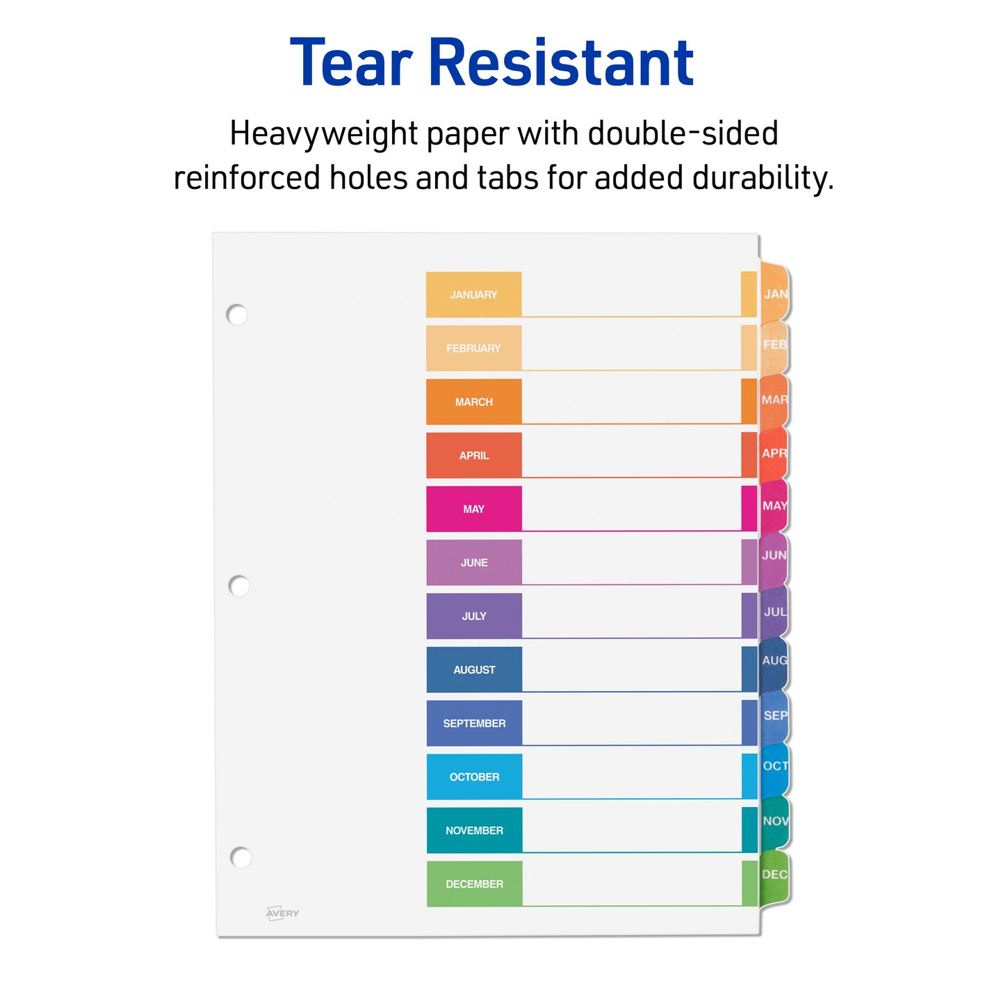 Avery Ready Index Jan-Dec 12 Tab Binder Dividers, Customizable Table of Contents, Classic Multicolor Tabs, 6 Sets (11830)