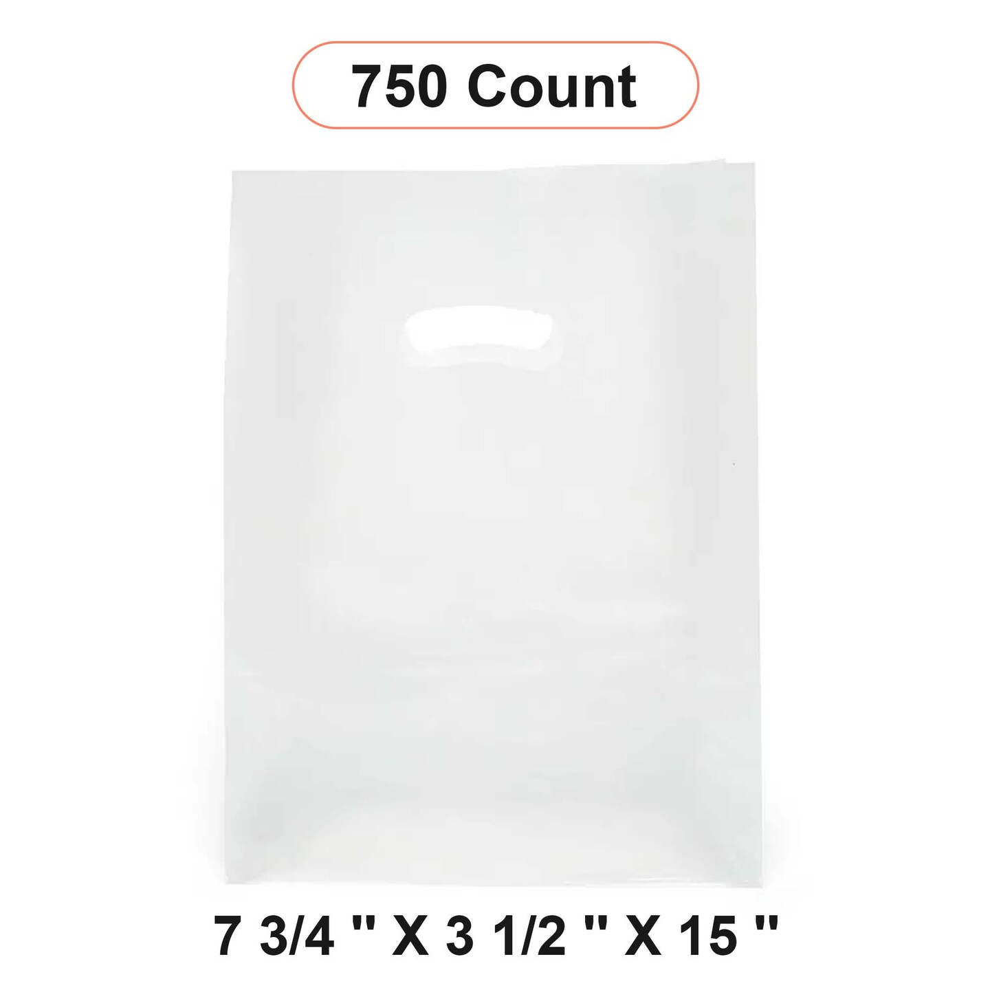Frosted Plastic Bags with Die Cut Handles 7 3/4'' x 3 1/2'' x 15