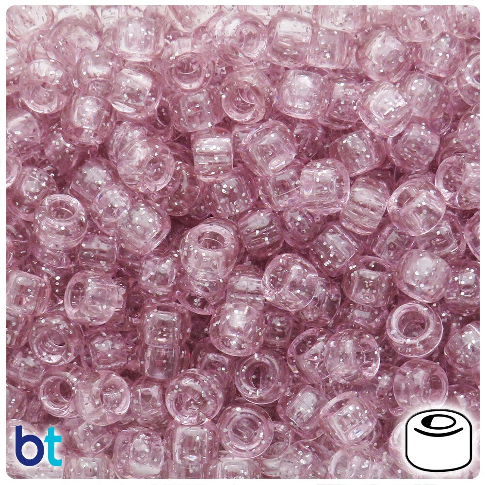 BeadTin Pastel Pink Sparkle 9mm Barrel Plastic Pony Beads (500pcs)