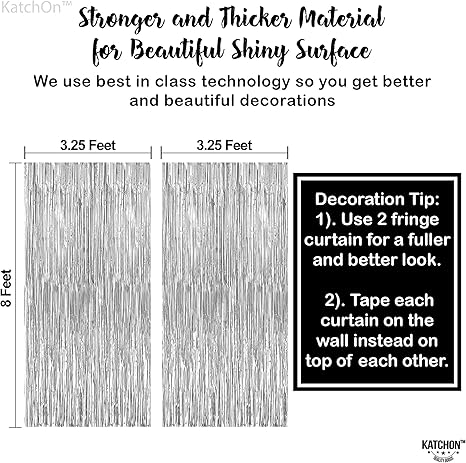 Large Silver Backdrop Curtain - 3.2x8 Feet, Pack of 2, Silver Streamers Backdrop | Happy New Year Backdrop for Happy New Year Decorations | Silver Fringe Backdrop for Silver Party Decorations