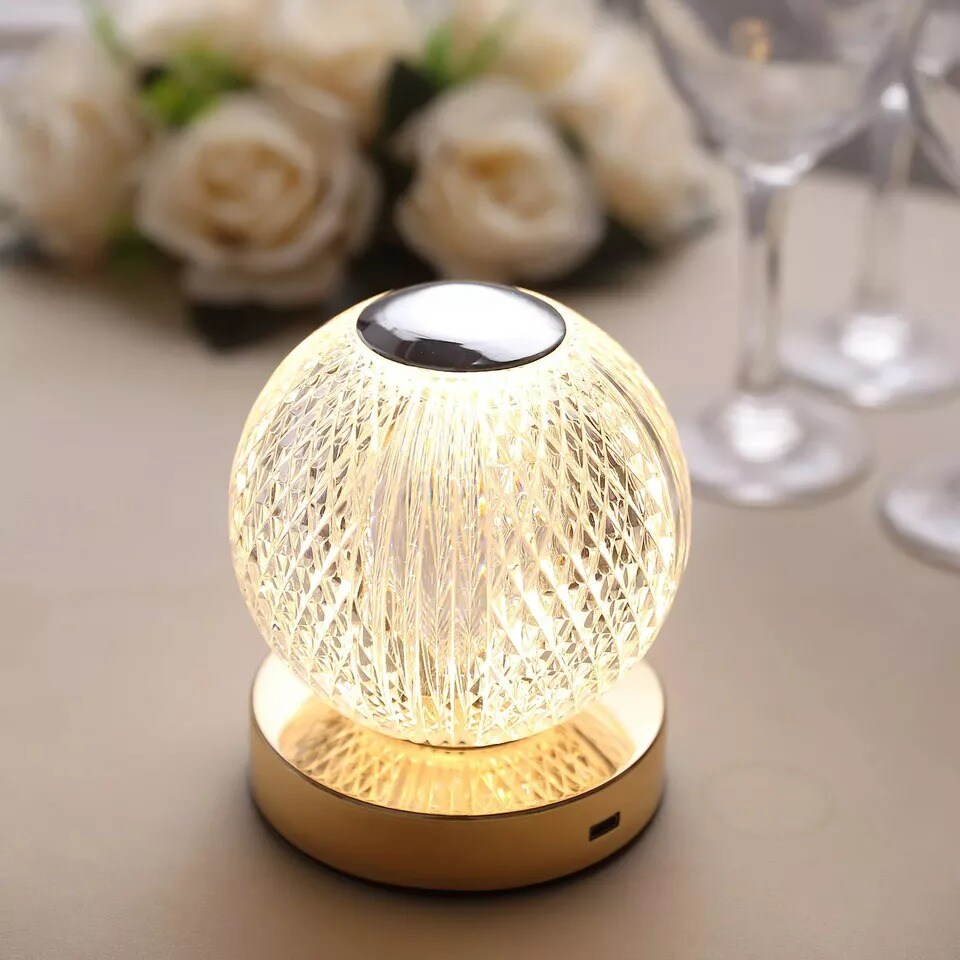 Clear 5 in Acrylic Crystal Ball TABLE LAMP USB Rechargeable LED Light Events