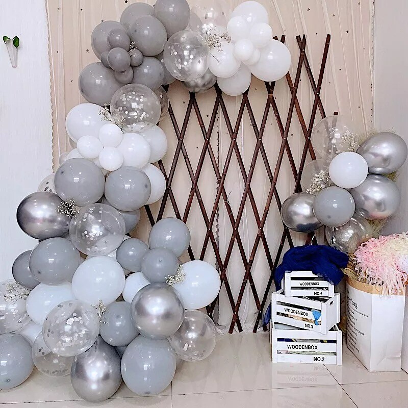 108 BALLOONS Clear Gray White Garland Arch Decorations Tools Kit Set Party Event