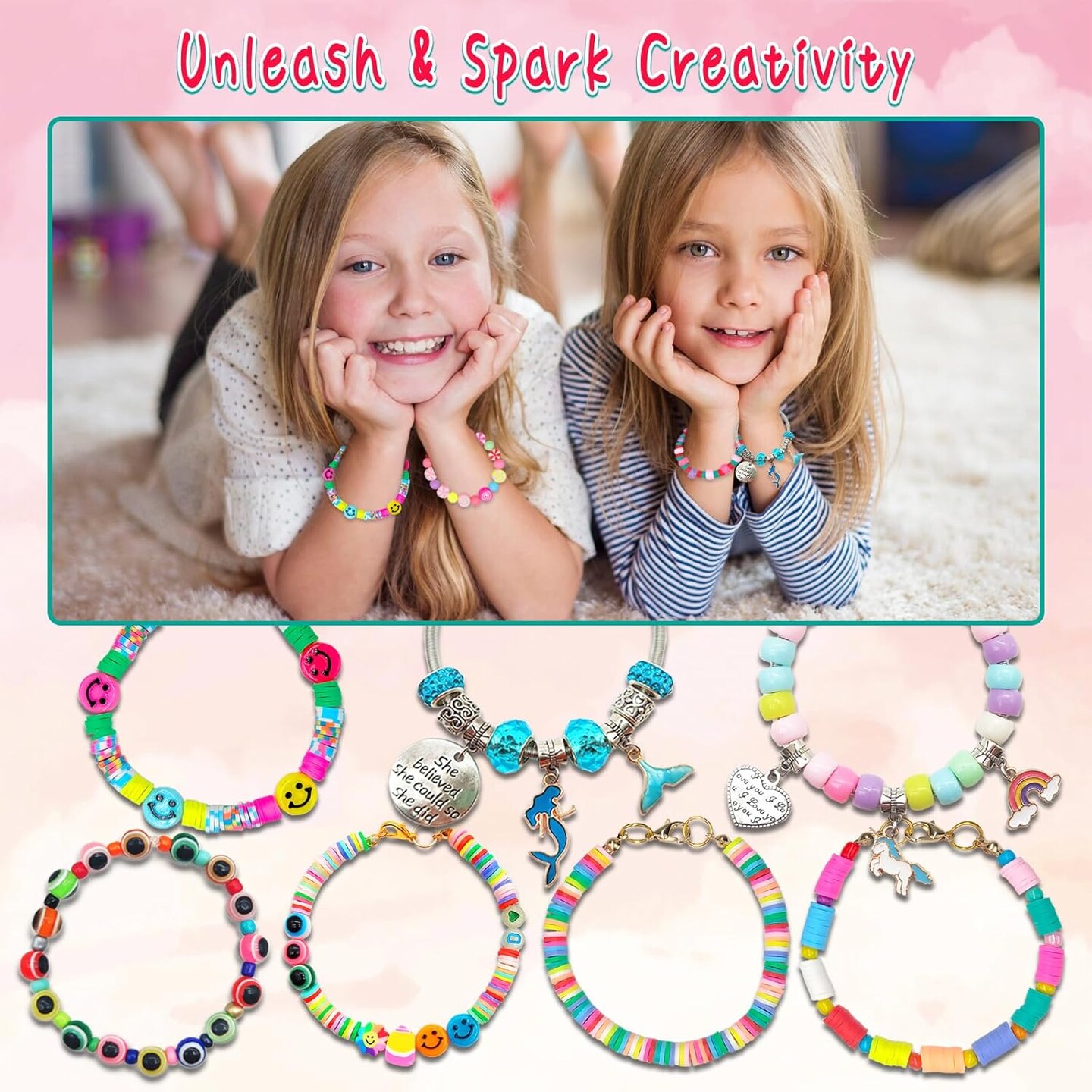 Girls Toys Bracelet Making Kit -3400pcs Beads for Charm Jewelry Making Kit Supplies, Unicorn/Mermaid Crafts Birthday Christmas Gifts for Girls Ages 5 6 7 8 9 10 11 12 Years Old