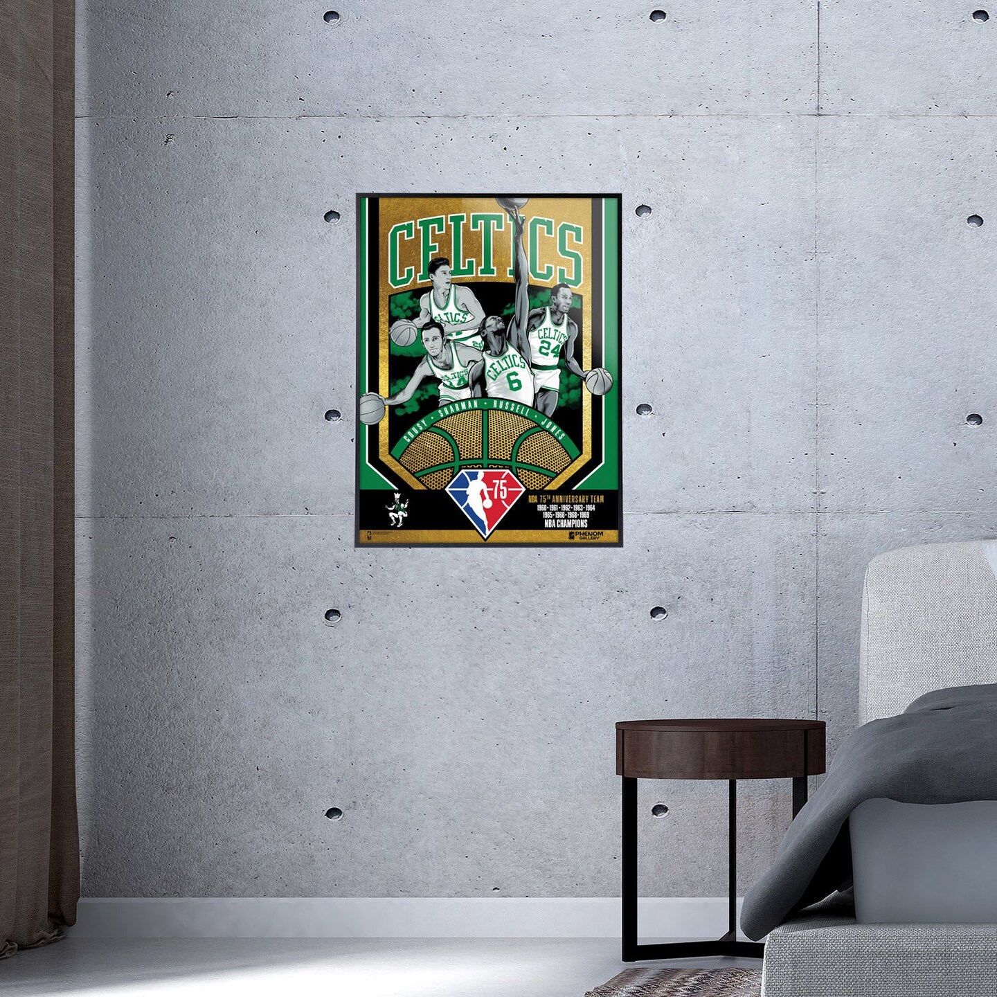 Phenom Gallery Boston Celtics 75th Anniversary 60&#x27;s NBA Champions 18&#x22; x 24&#x22; Deluxe Framed Gold Foil Serigraph