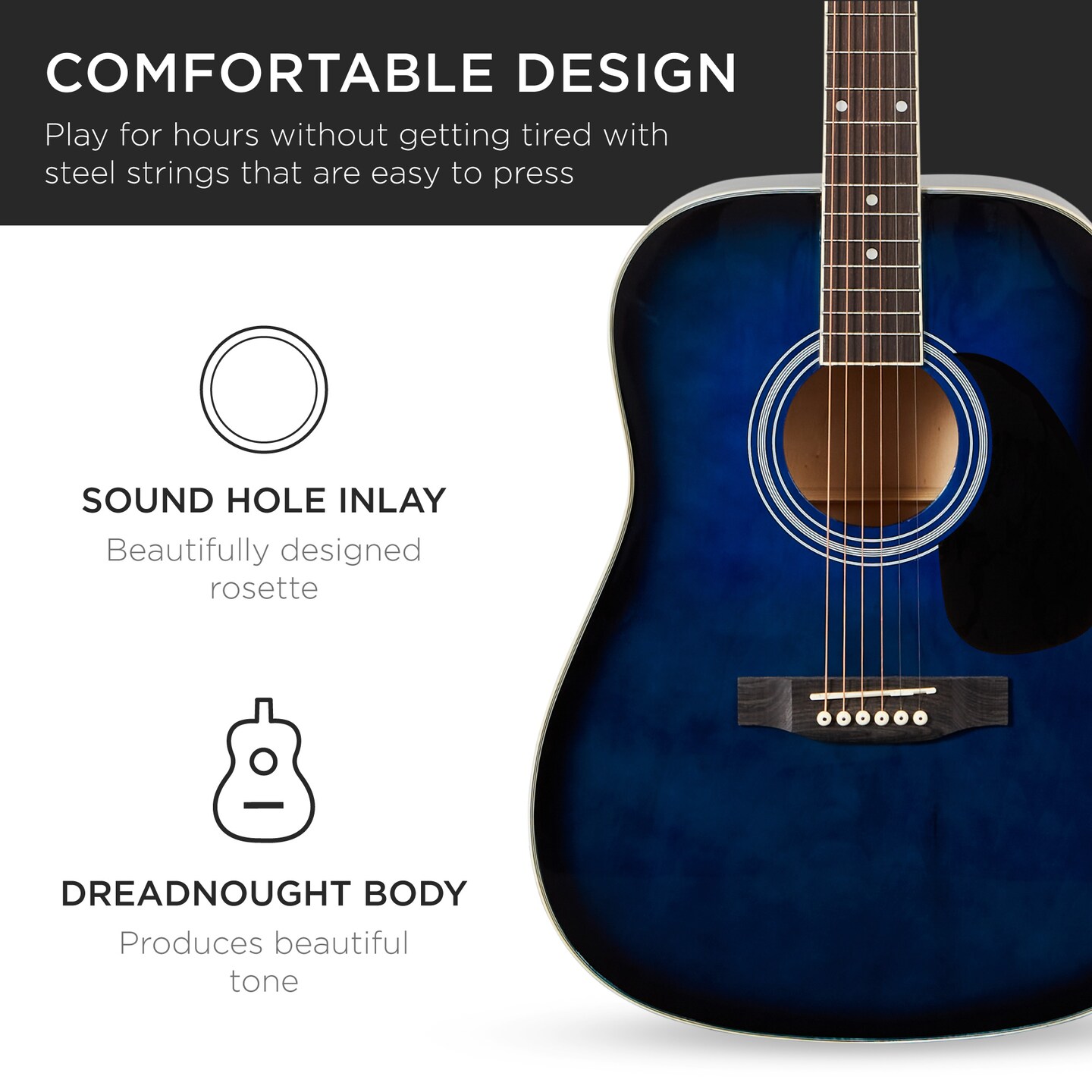 Best Choice Products 41in Full Size All-Wood Acoustic Guitar Starter Kit w/ Gig Bag, Pick, Strap, Rag