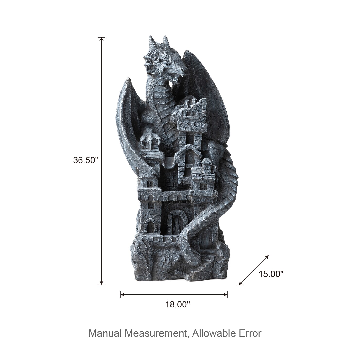 36.5&#x22;H Mystical Gothic Dragon Perched Atop The Castle Sculptural 4-Tier Polyresin Outdoor Floor Fountain with Pump and LED Light